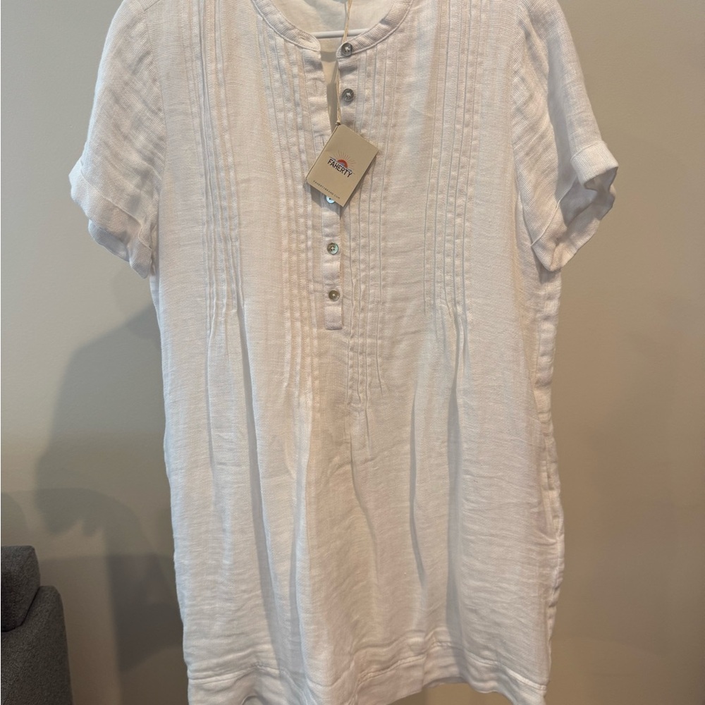 Faherty White Casual Mini Dress Crew Neck